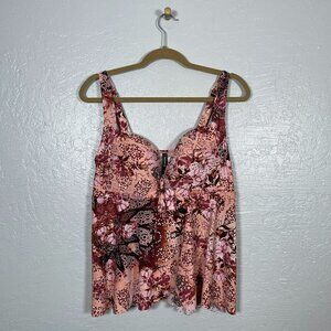 Torrid Women Plus Size 1 D/DD Pink Maroon Floral Tankini Underwire Built in Bra
